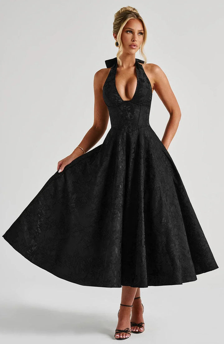Blair - Women's midi dress with open back and flared skirt