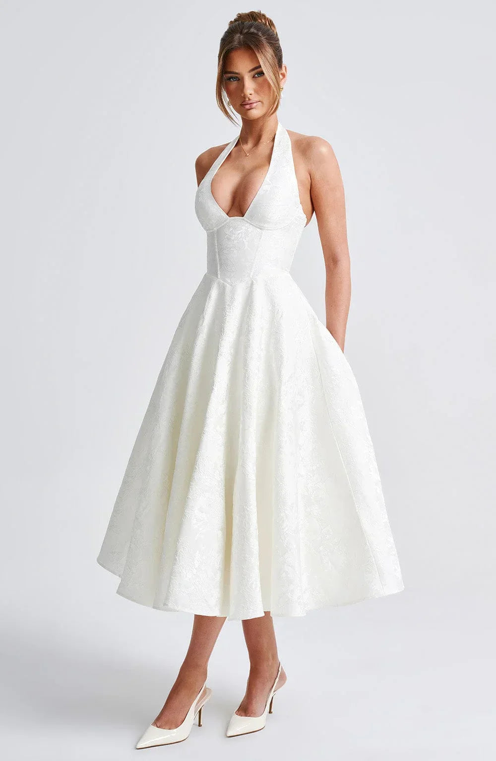 Blair - Women's midi dress with open back and flared skirt