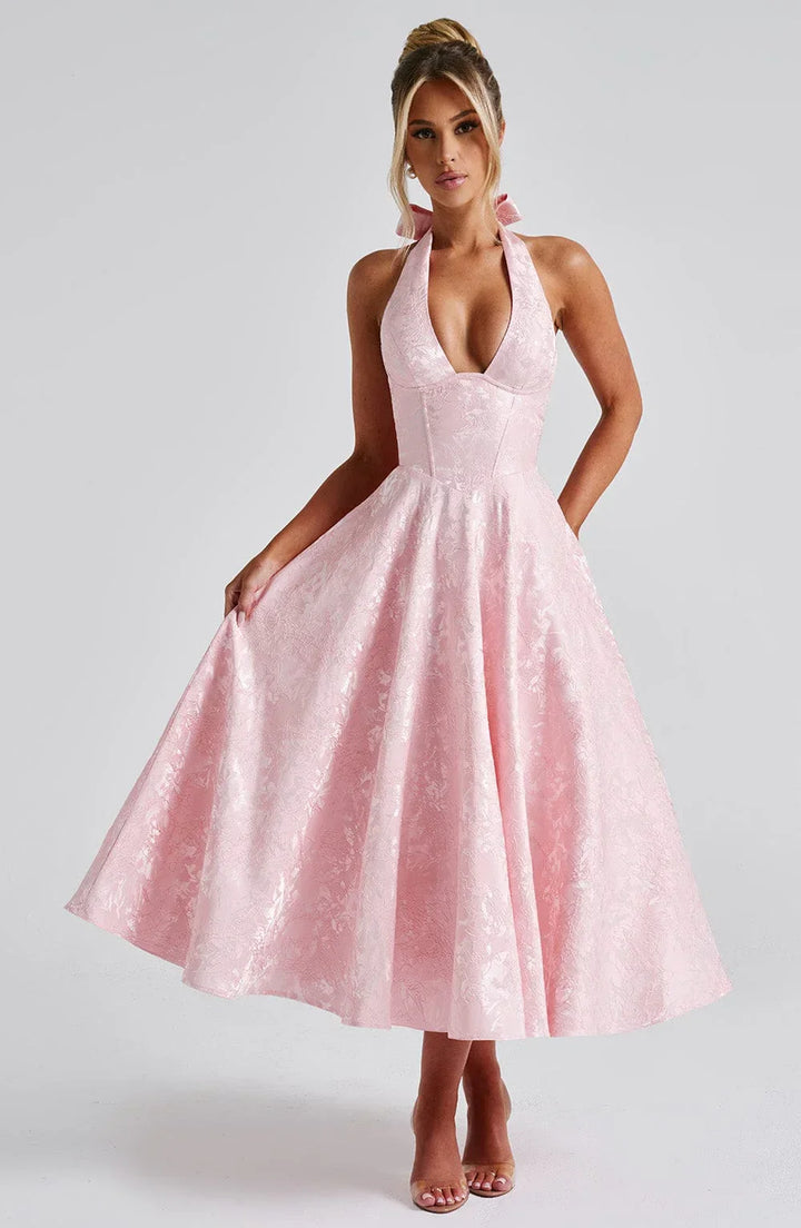 Blair - Women's midi dress with open back and flared skirt