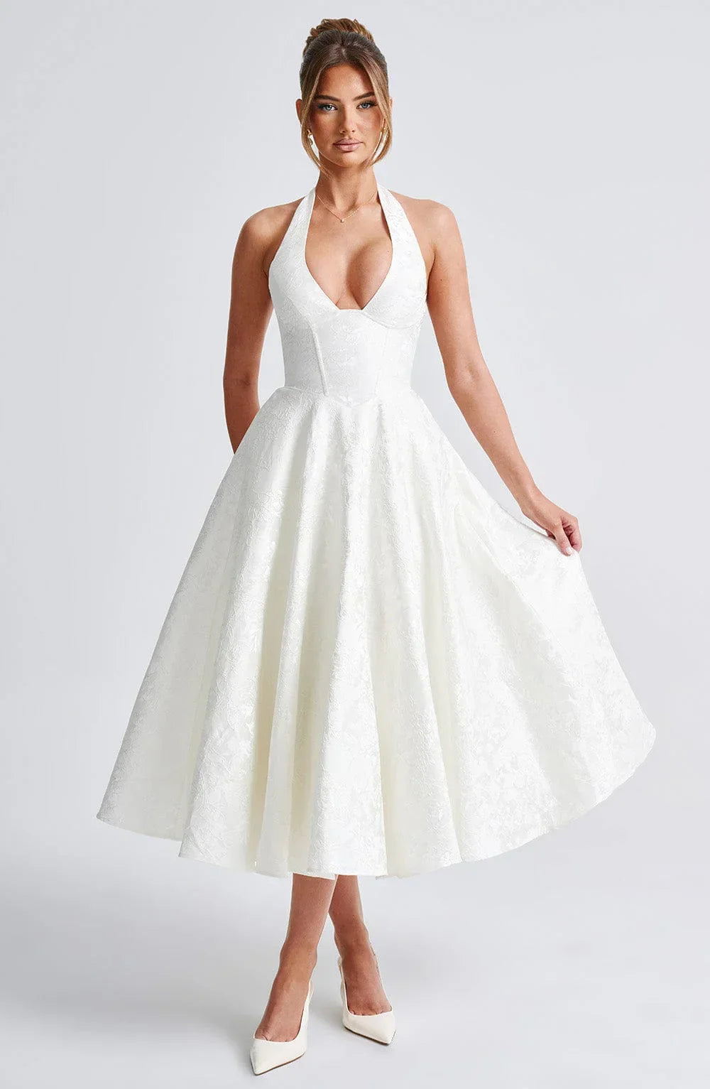 Blair - Women's midi dress with open back and flared skirt