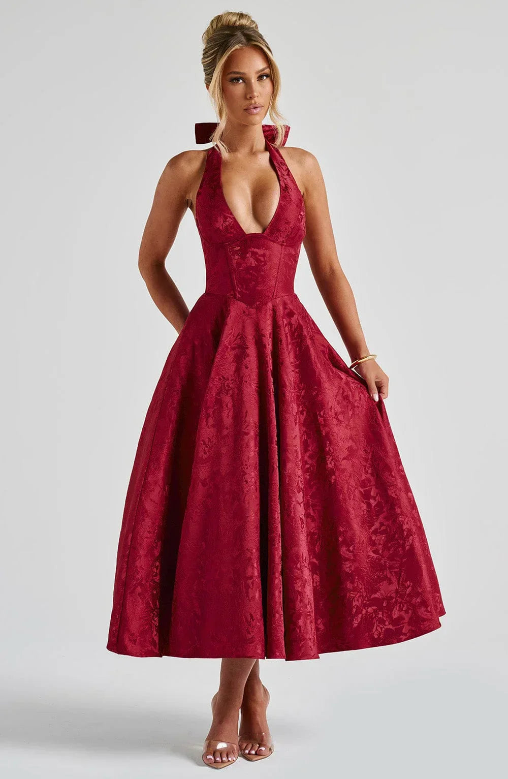 Blair - Women's midi dress with open back and flared skirt