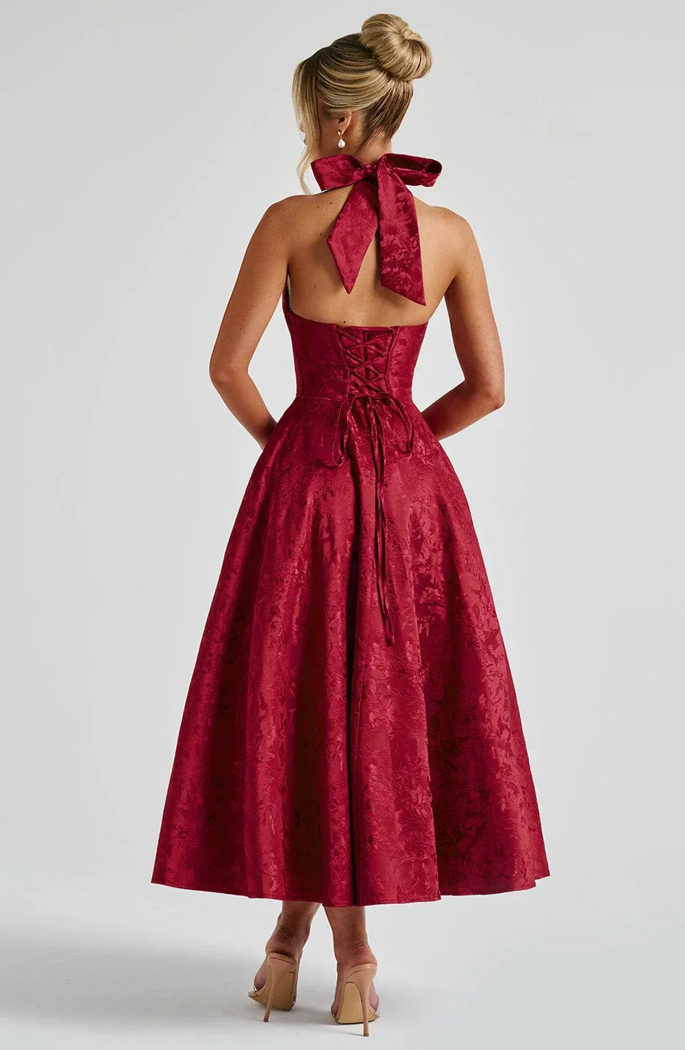 Blair - Women's midi dress with open back and flared skirt