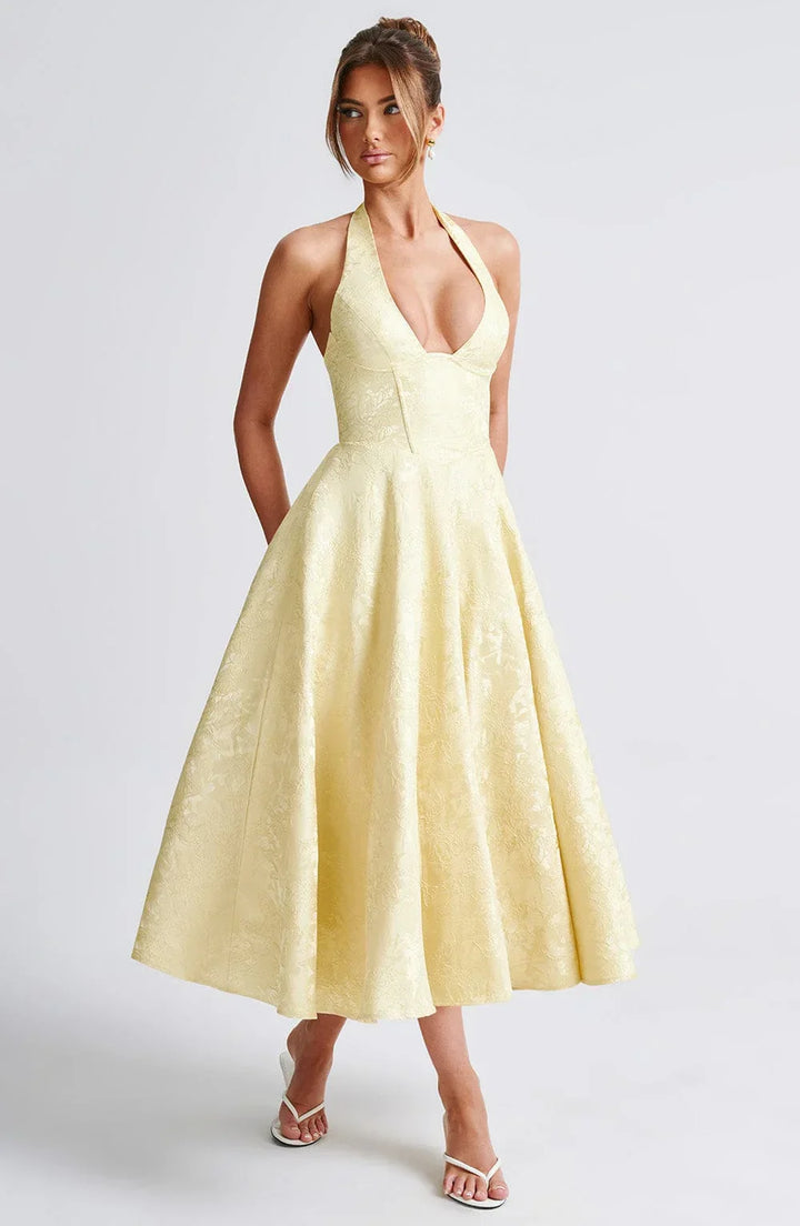 Blair - Women's midi dress with open back and flared skirt
