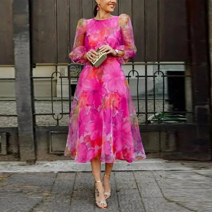 Daisy - Women's floral midi dress with long sleeves and lightweight fabric