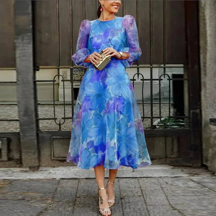 Daisy - Women's floral midi dress with long sleeves and lightweight fabric