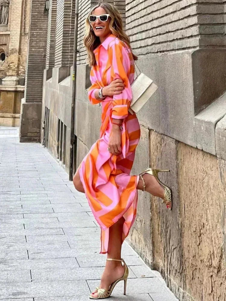 Scarlett - Women's long-sleeved wrap midi dress with geometric print