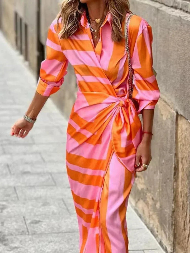 Scarlett - Women's long-sleeved wrap midi dress with geometric print
