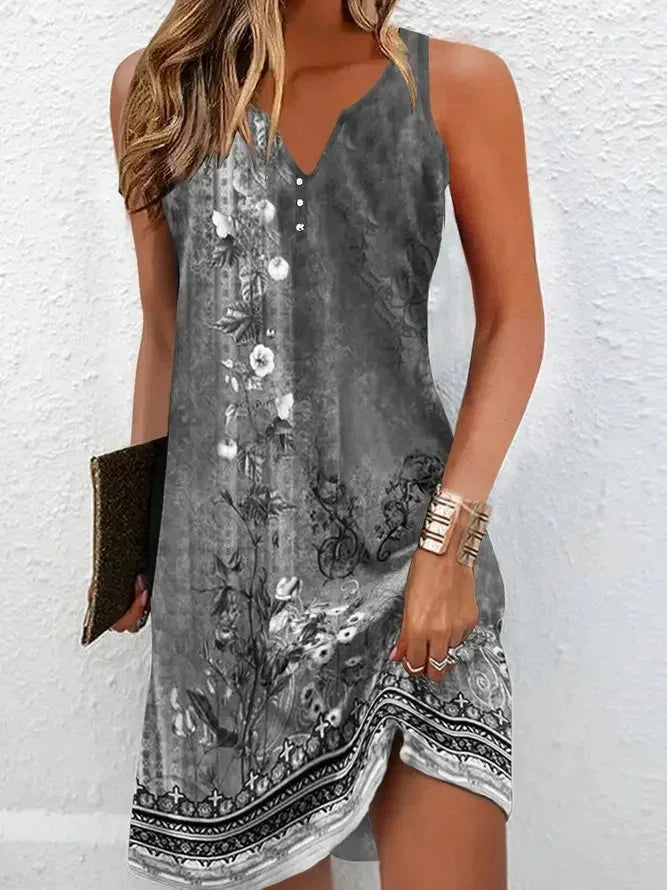 Quinn - Women's short bohemian floral dress with V-neck for summer