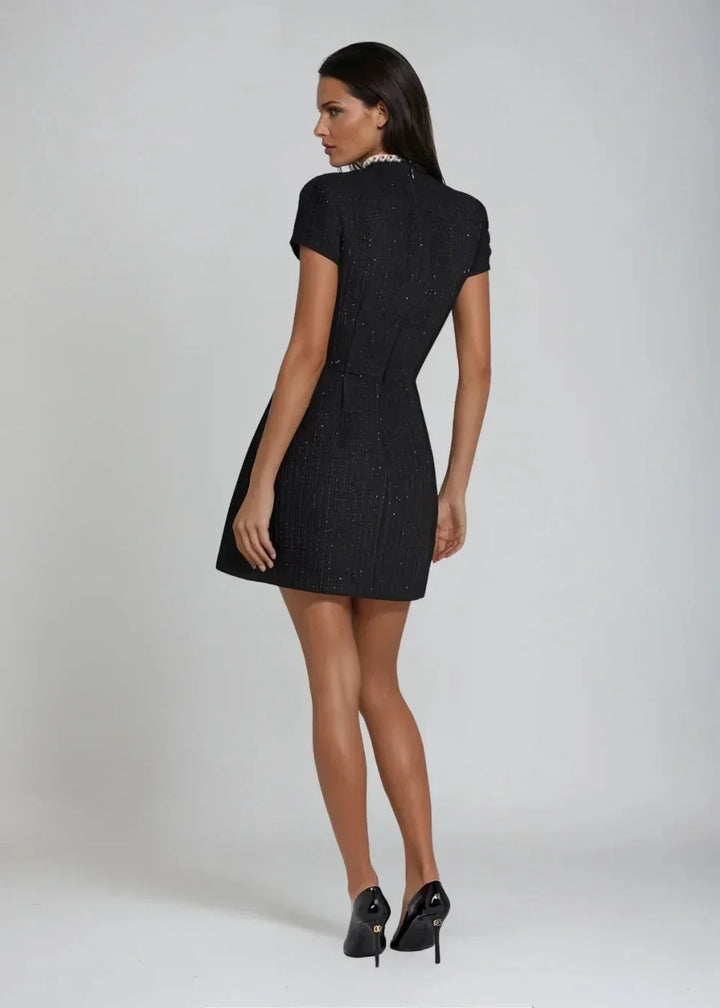 Brielle - Women's short evening dress with high beaded neckline