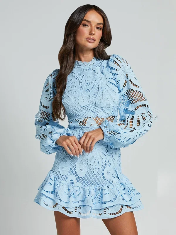 Maeve - Elegant short lace dress for women with long sleeves for evening