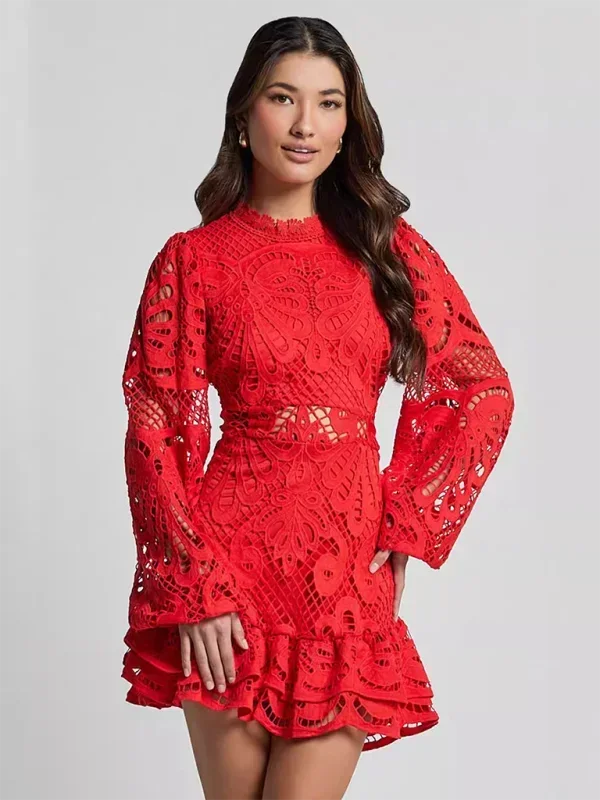 Maeve - Elegant short lace dress for women with long sleeves for evening
