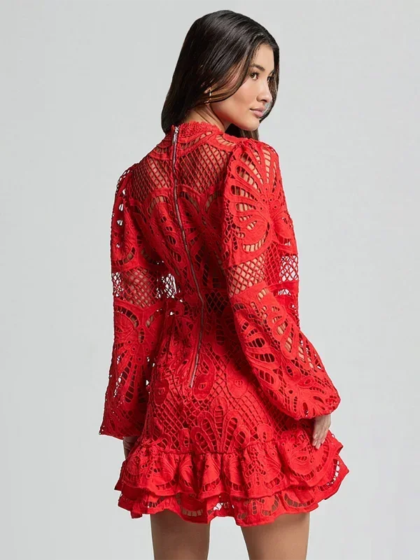 Maeve - Elegant short lace dress for women with long sleeves for evening