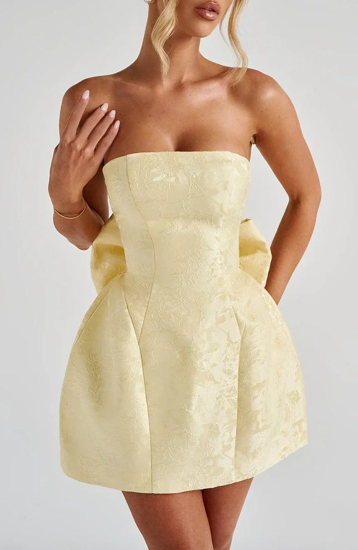 Emilia - Women's short strapless jacquard dress with open back