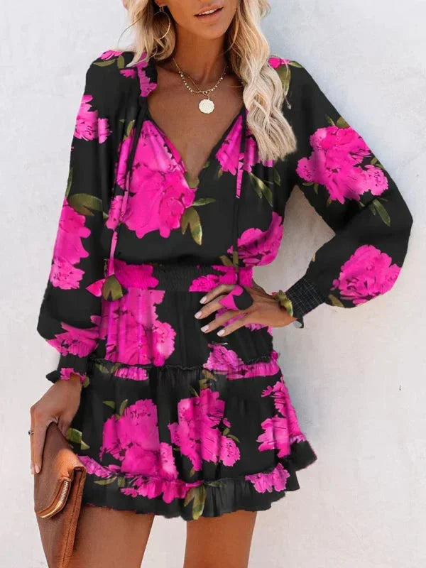 Kaia - Short women's dress with ruffles and various prints