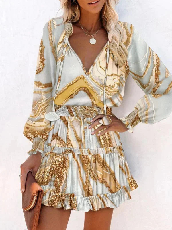 Kaia - Short women's dress with ruffles and various prints