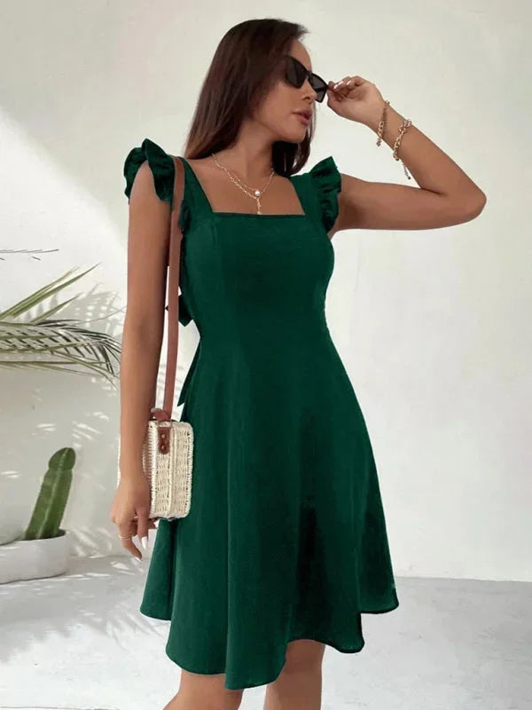 Hailey - Women's short flared dress with summery flutter sleeves