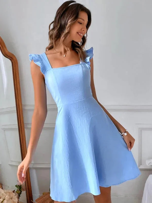 Hailey - Women's short flared dress with summery flutter sleeves