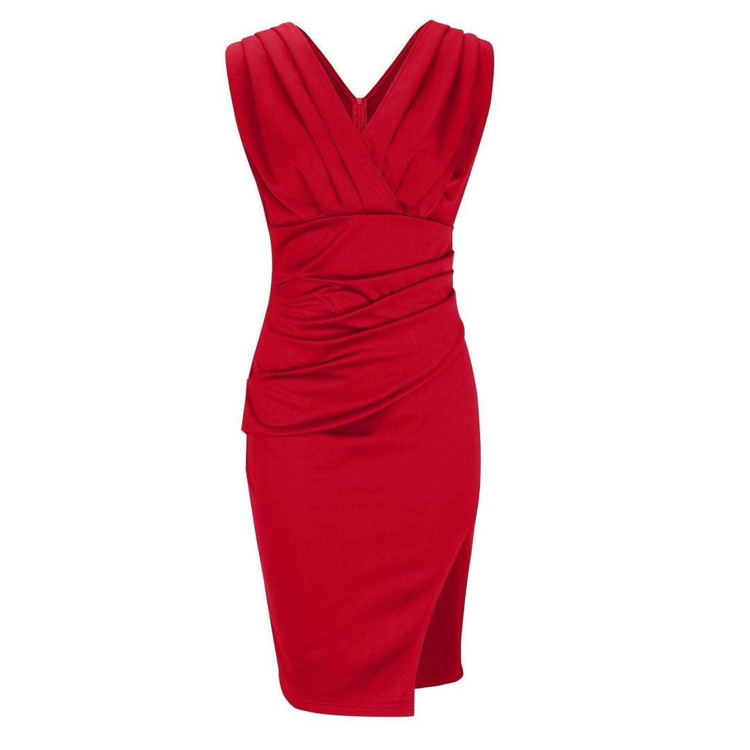 Sleeveless Draped V Neck Split Hem Party Mini Dress