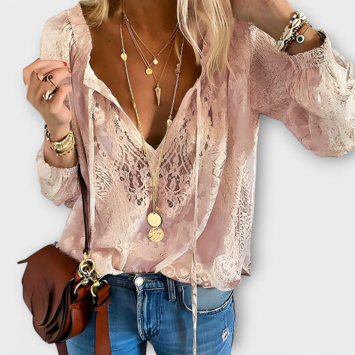 Rosalynn | Women's V-Neck Long Sleeve Lace Blouse