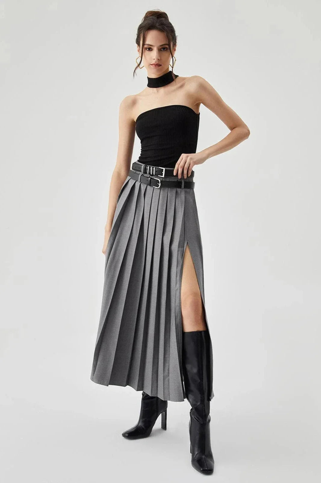 Caitlyn - Pleated Split Maxi Skirt
