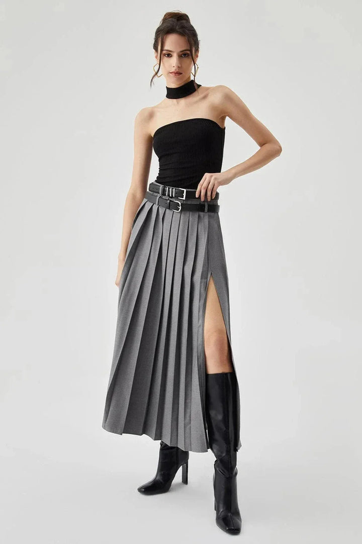 Caitlyn - Pleated Split Maxi Skirt