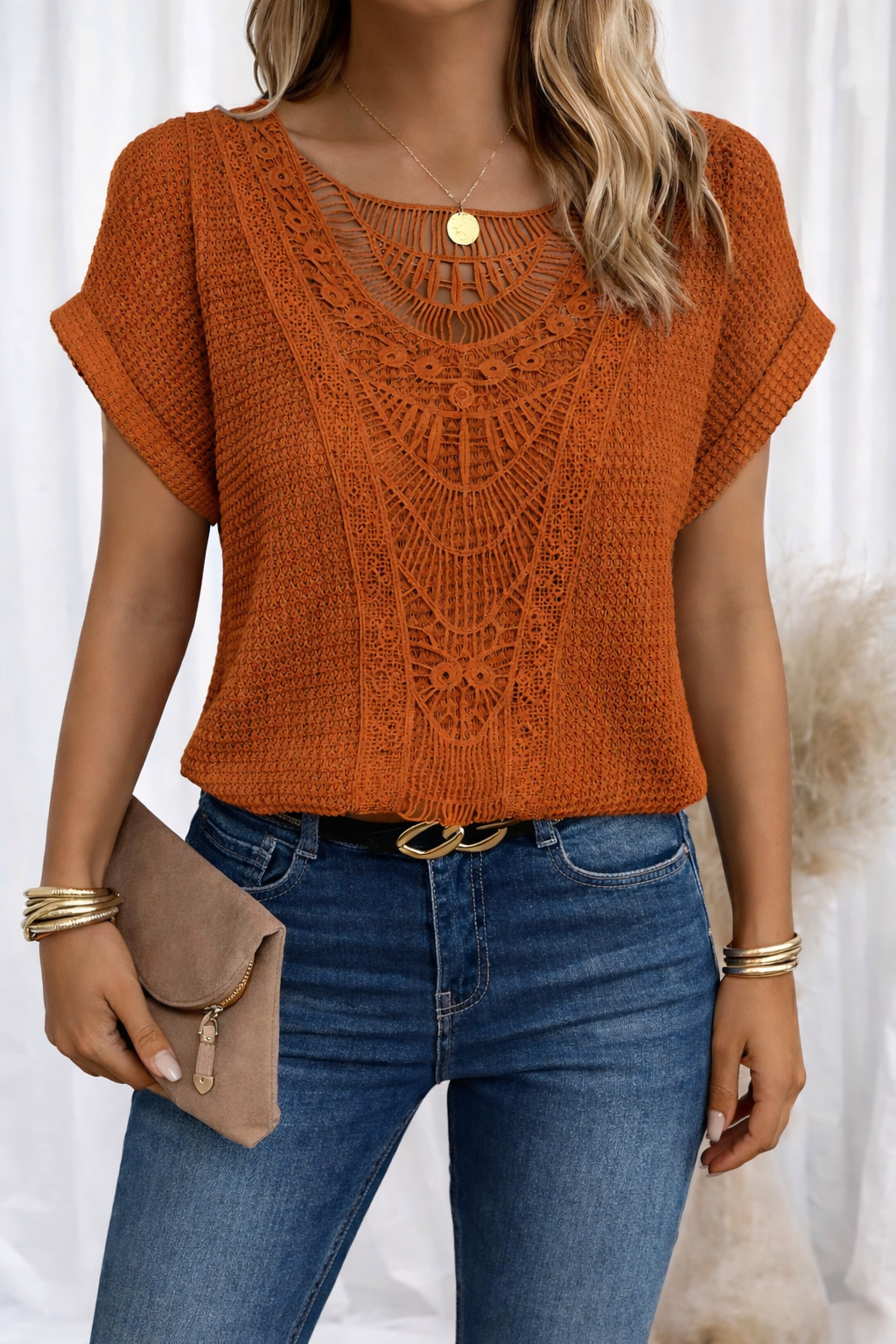 Top Women’s Round Neck Lace Elegant Casual Comfortable Daily