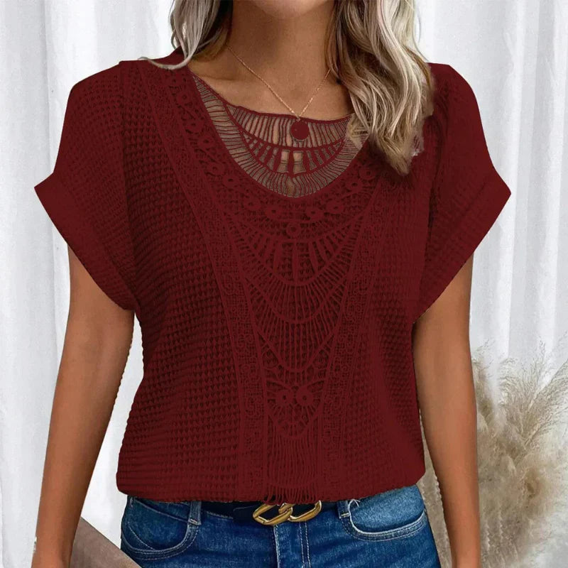 Top Women’s Round Neck Lace Elegant Casual Comfortable Daily