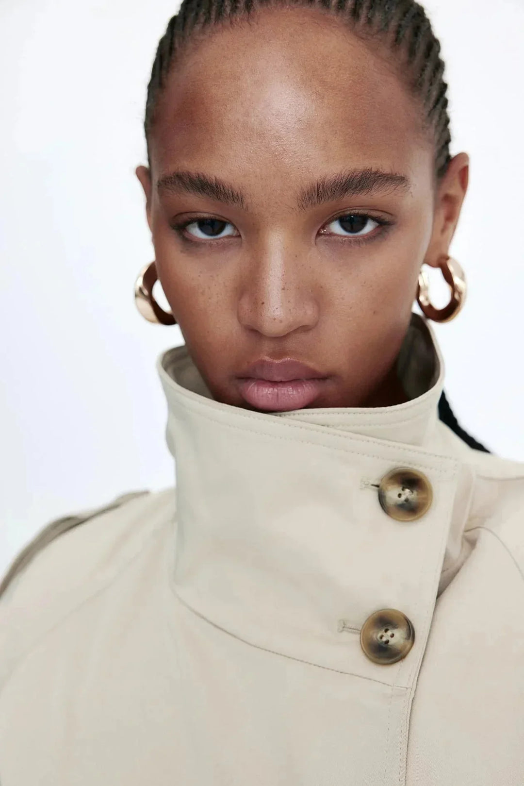 Gemma - Women's trench coat with high collar and tied belt