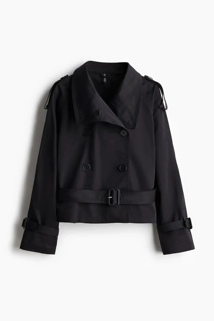 Gemma - Women's trench coat with high collar and tied belt