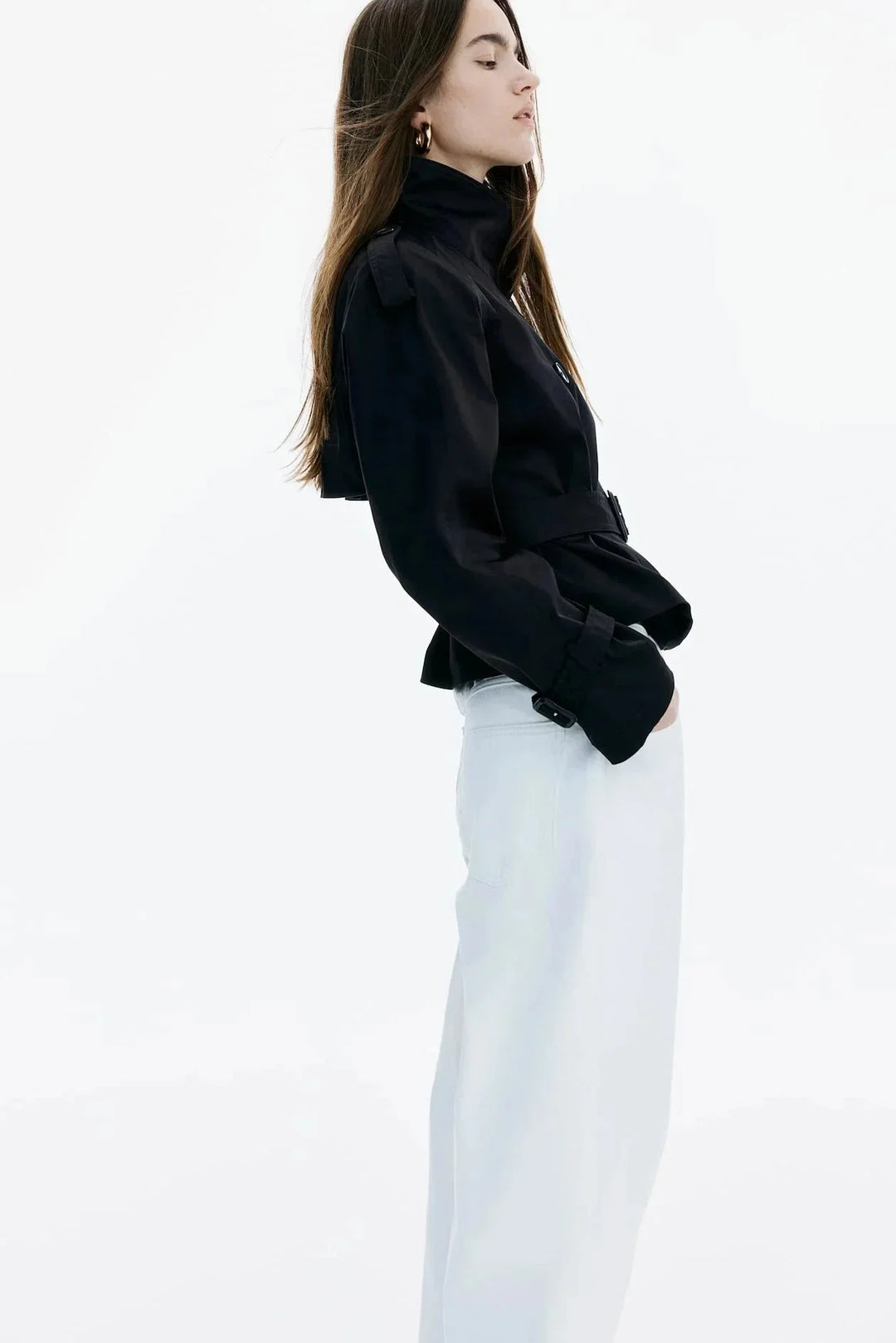 Gemma - Women's trench coat with high collar and tied belt