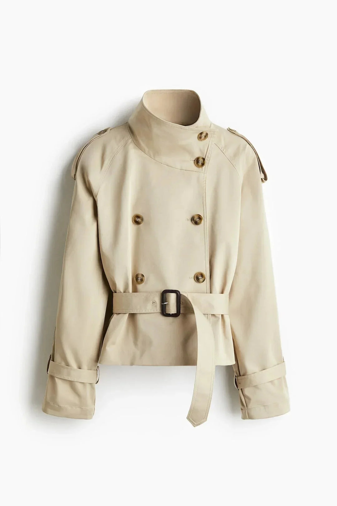 Gemma - Women's trench coat with high collar and tied belt