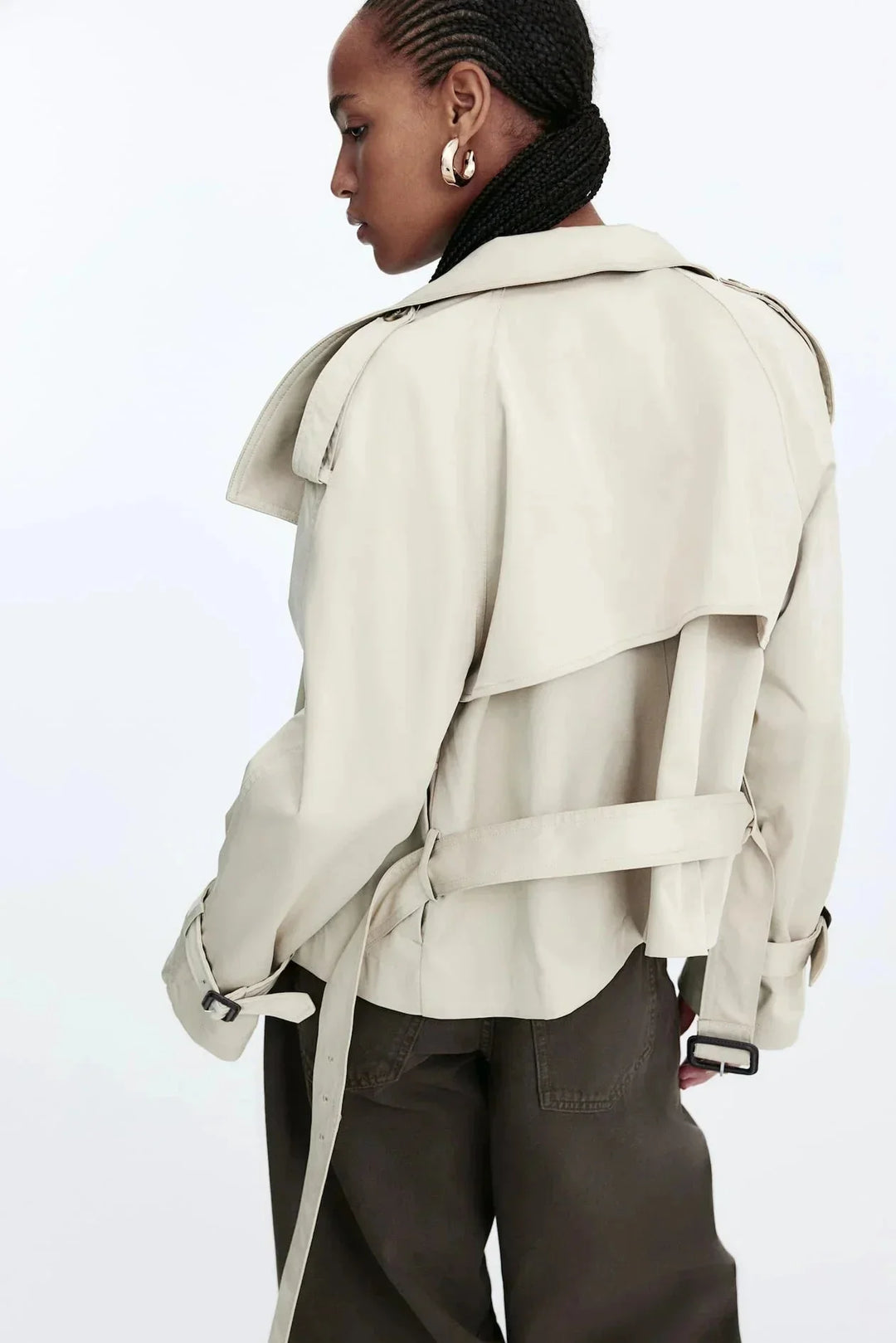 Gemma - Women's trench coat with high collar and tied belt