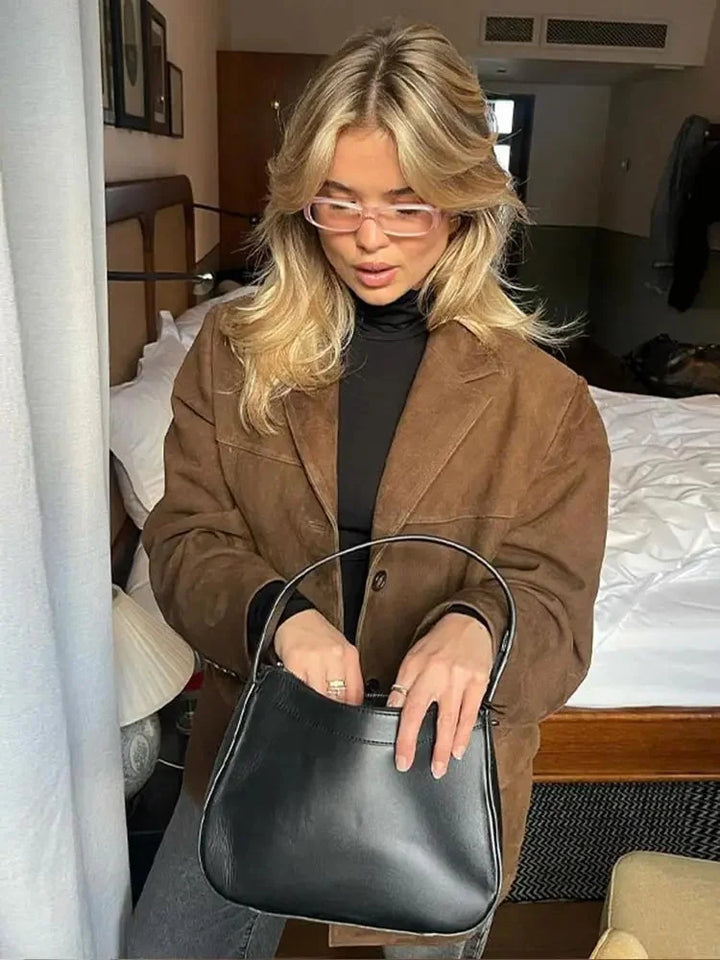 Davina - Women's Oversized Brown Suede Blazer Coat