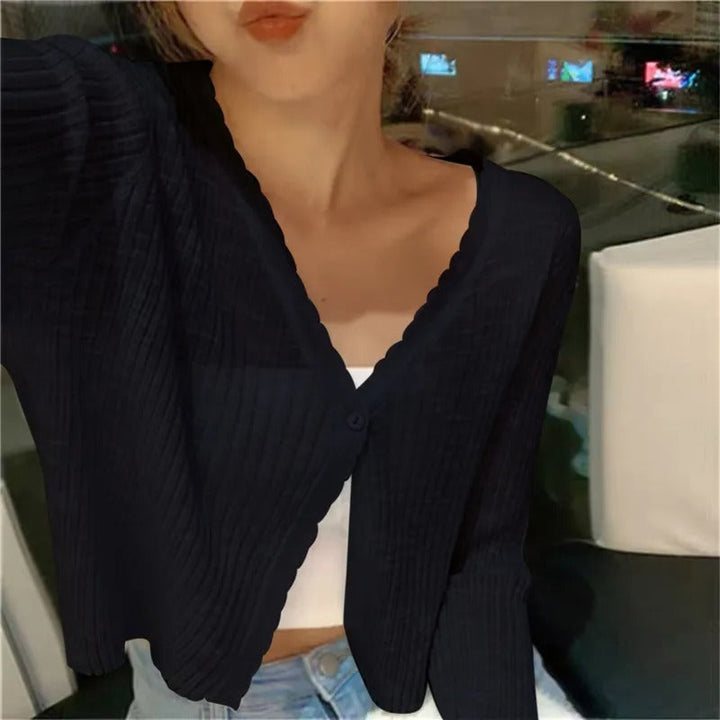 Lightweight Cropped Button Cardigan for Women