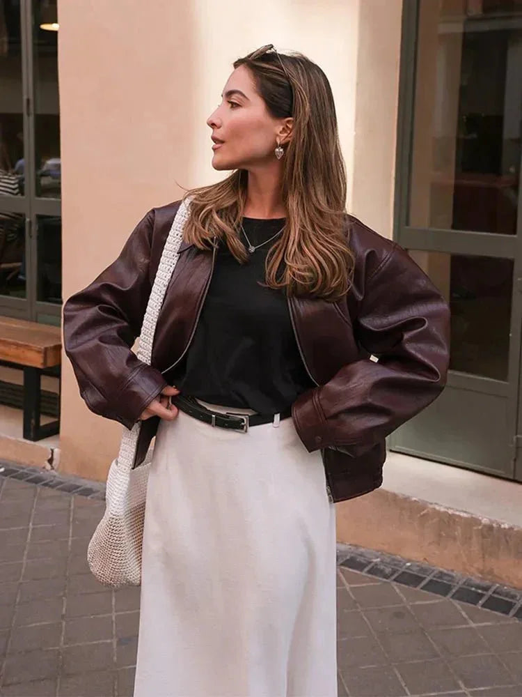 Faith - Women's Burgundy Faux Leather Vintage Style Jacket