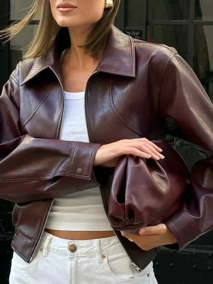 Faith - Women's Burgundy Faux Leather Vintage Style Jacket