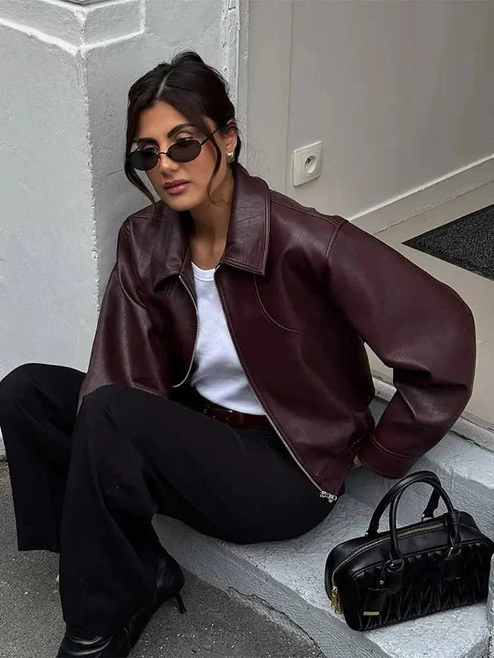 Faith - Women's Burgundy Faux Leather Vintage Style Jacket