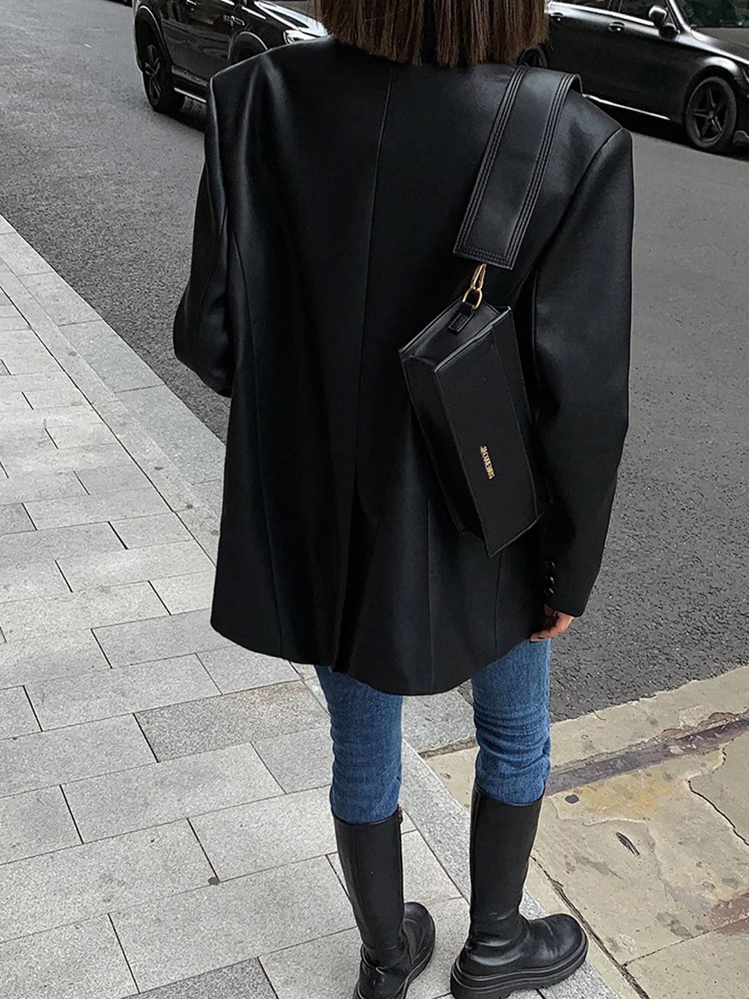 Rebecca - Women's oversized faux leather jacket with collar