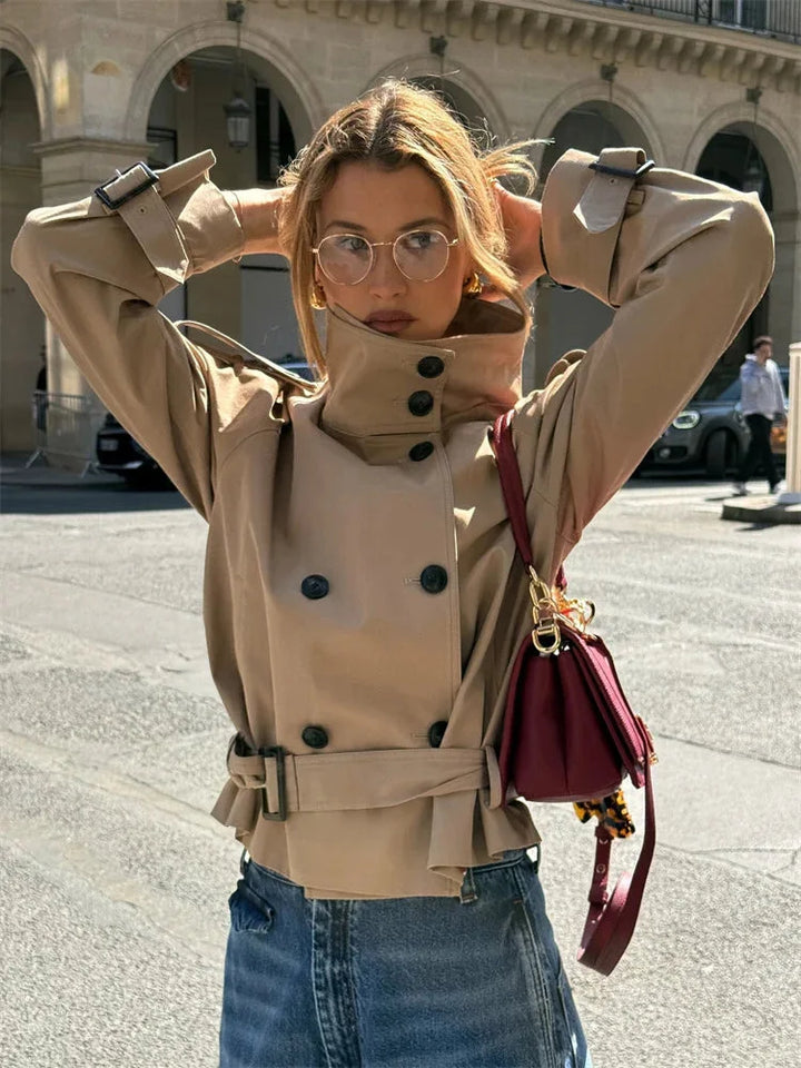 Amara - Women's double-breasted beige trench jacket