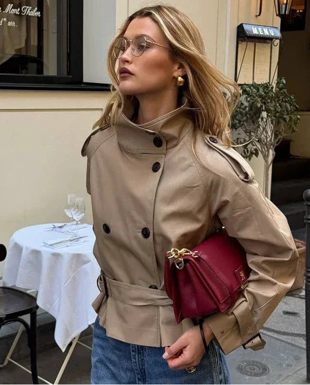 Amara - Women's double-breasted beige trench jacket