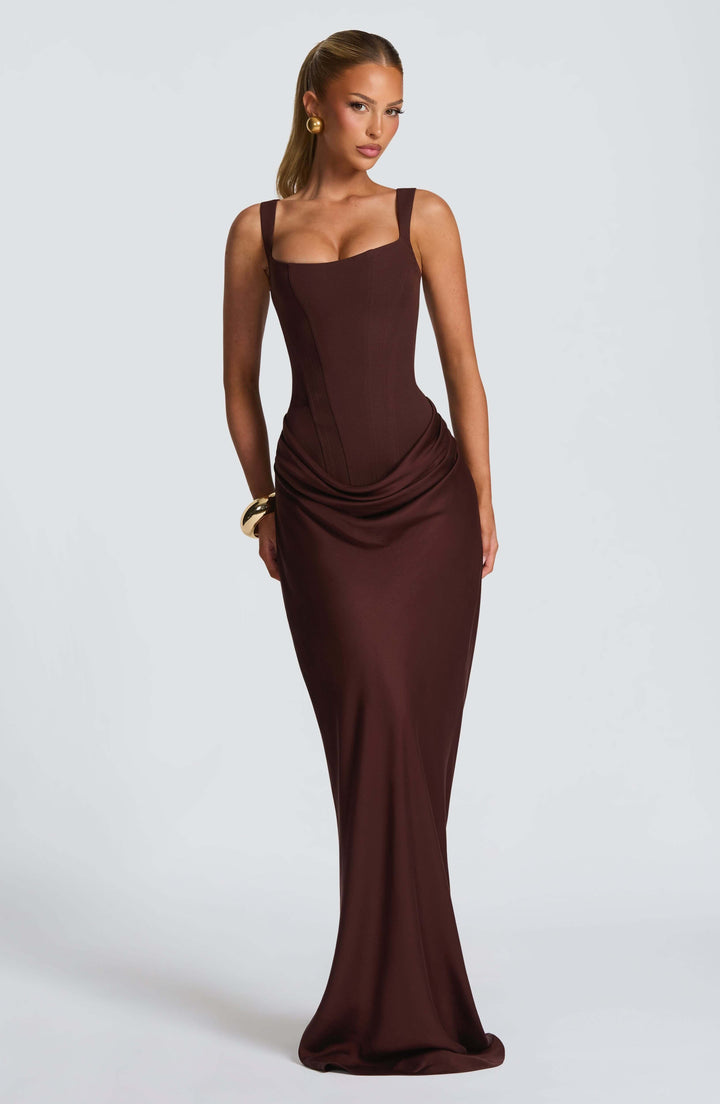 Scoop Neck Sleeveless Ruched Side Bodycon Maxi Dress - Evening Gown