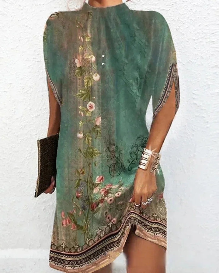 Women's batwing sleeve mini dress with split sleeves