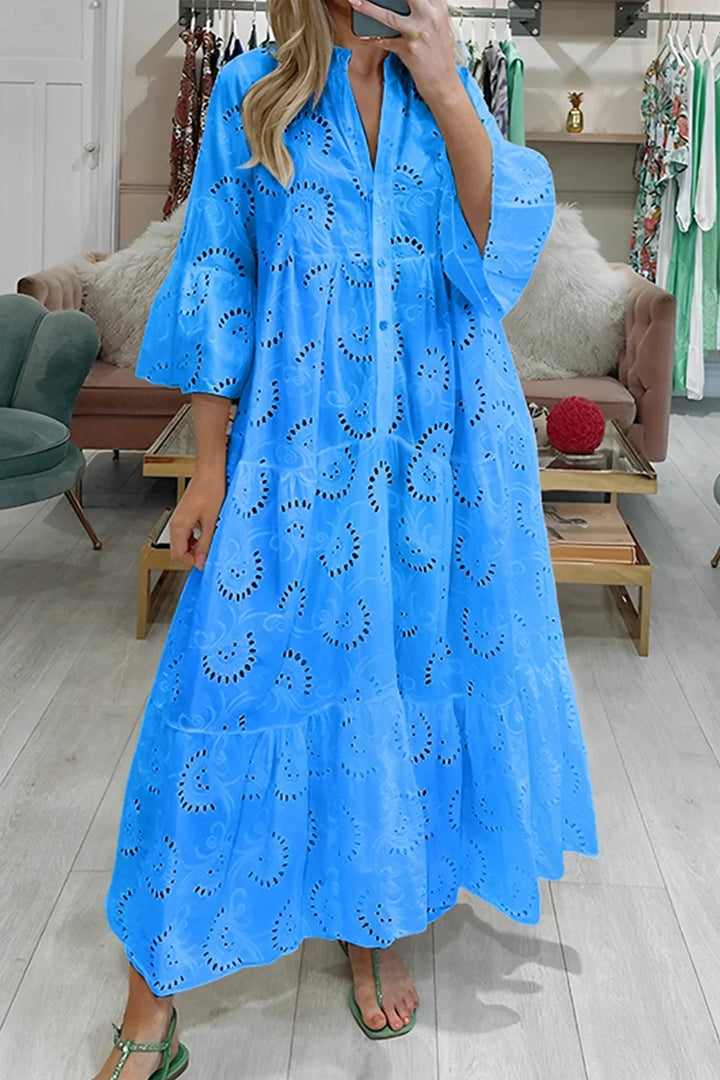 Women's eyelet lace maxi dress with tiered design
