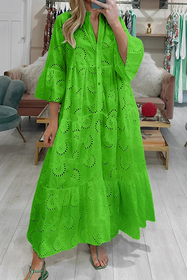 Women's eyelet lace maxi dress with tiered design