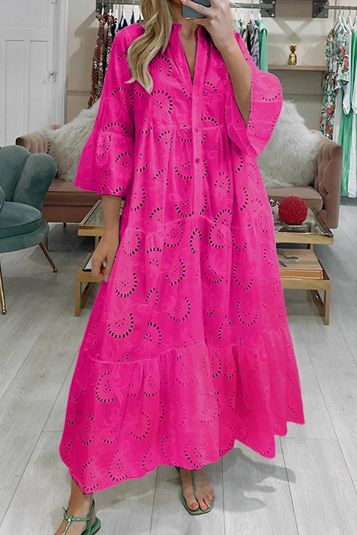 Women's eyelet lace maxi dress with tiered design