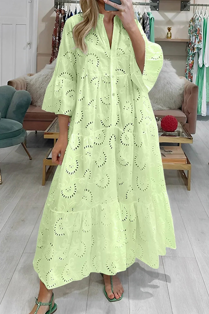 Women's eyelet lace maxi dress with tiered design