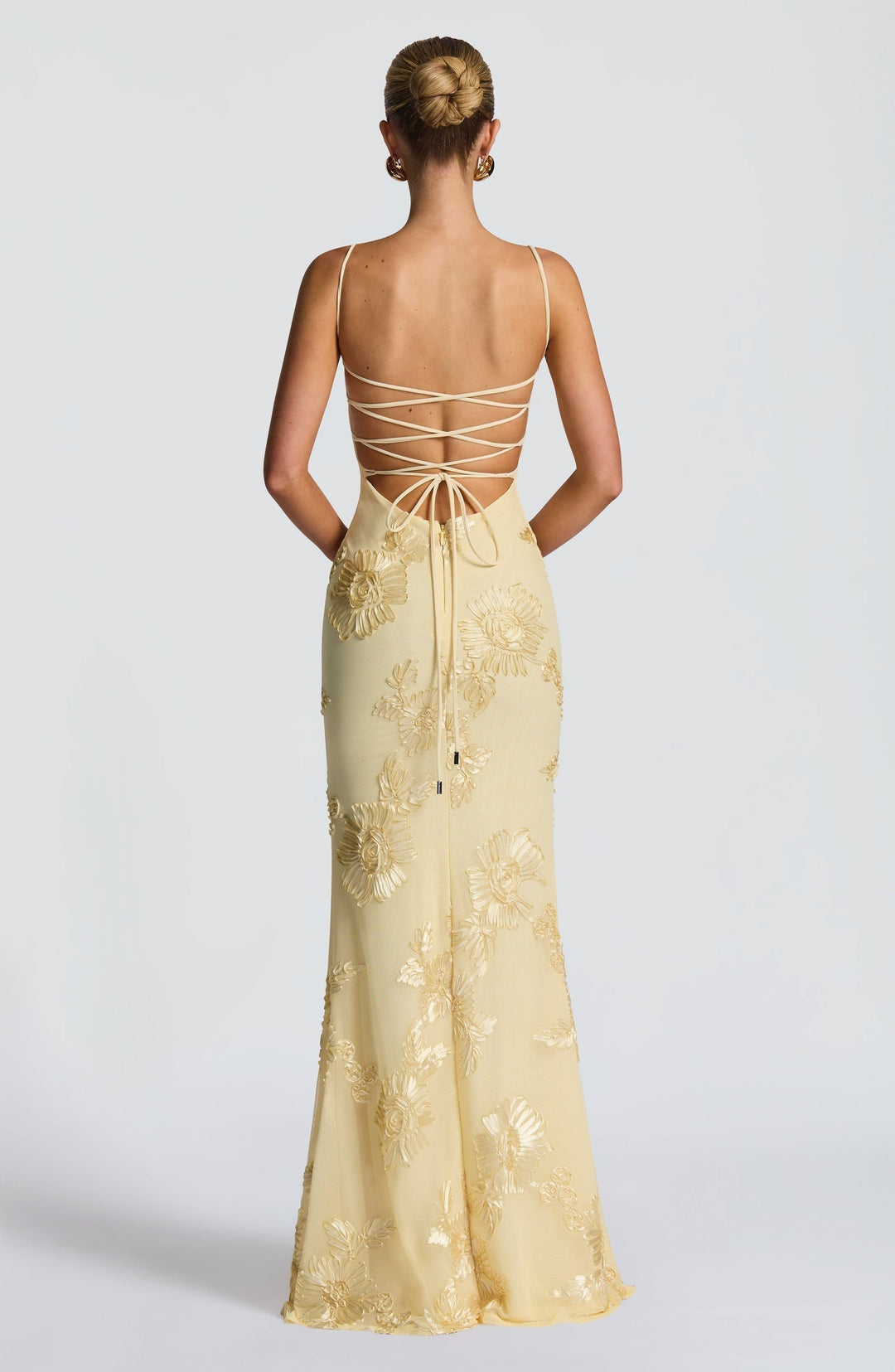 Floral Appliqué Corset Bodice Mermaid Maxi Dress - Evening Gown