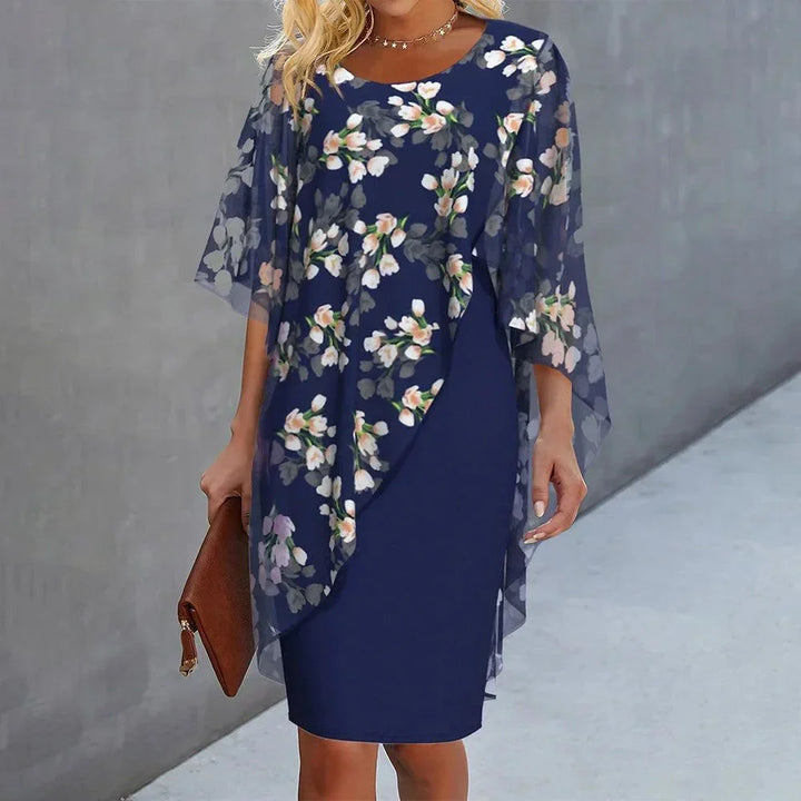 Women's floral sheer overlay midi shift dress