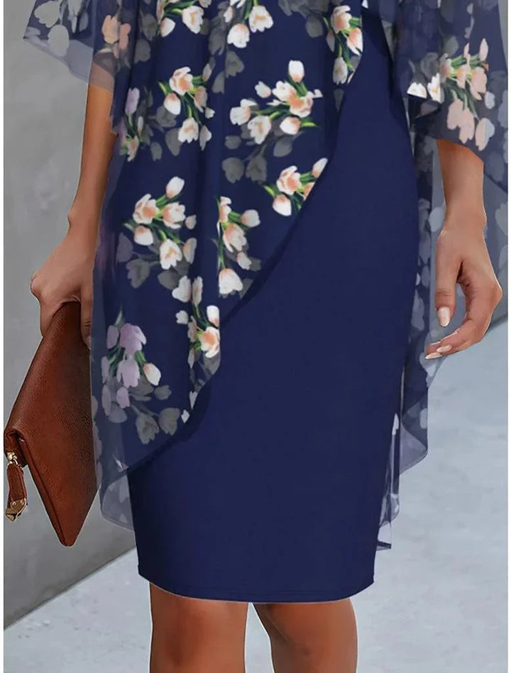 Women's floral sheer overlay midi shift dress
