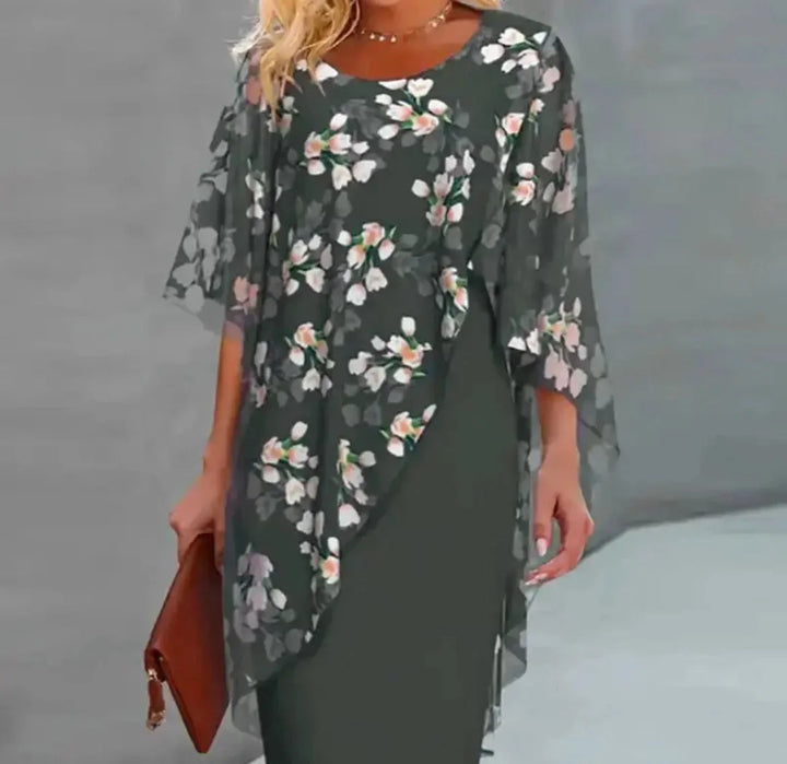 Women's floral sheer overlay midi shift dress